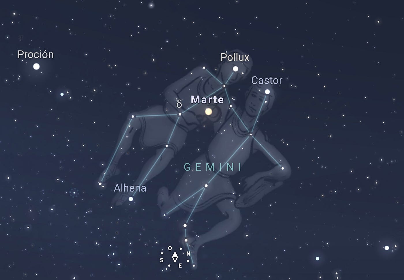 Captura de pantalla de la aplicación Stellarium.